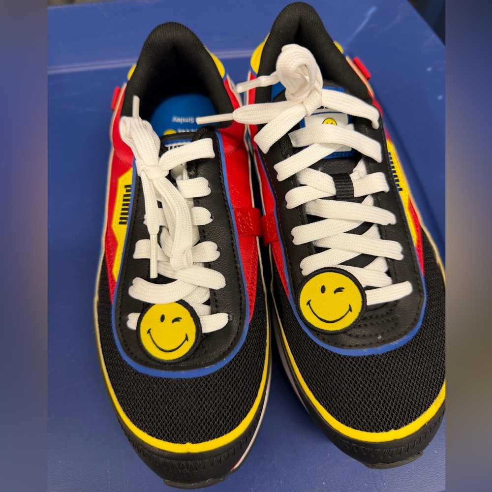Puma Kids Smiley Lace-Up Sneakers in Black, Red & Yellow